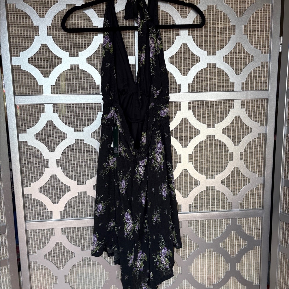 NWT Halter Wild Fable Black and Purple Floral Backless Dress - Picture 6 of 8